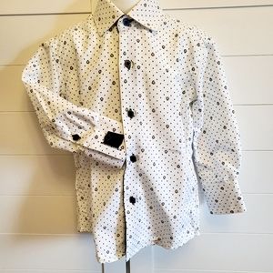 Elie Balleh Toddler Boys Designer Button Up Shirt Sz 3 Blue White Fancy Cuff EUC